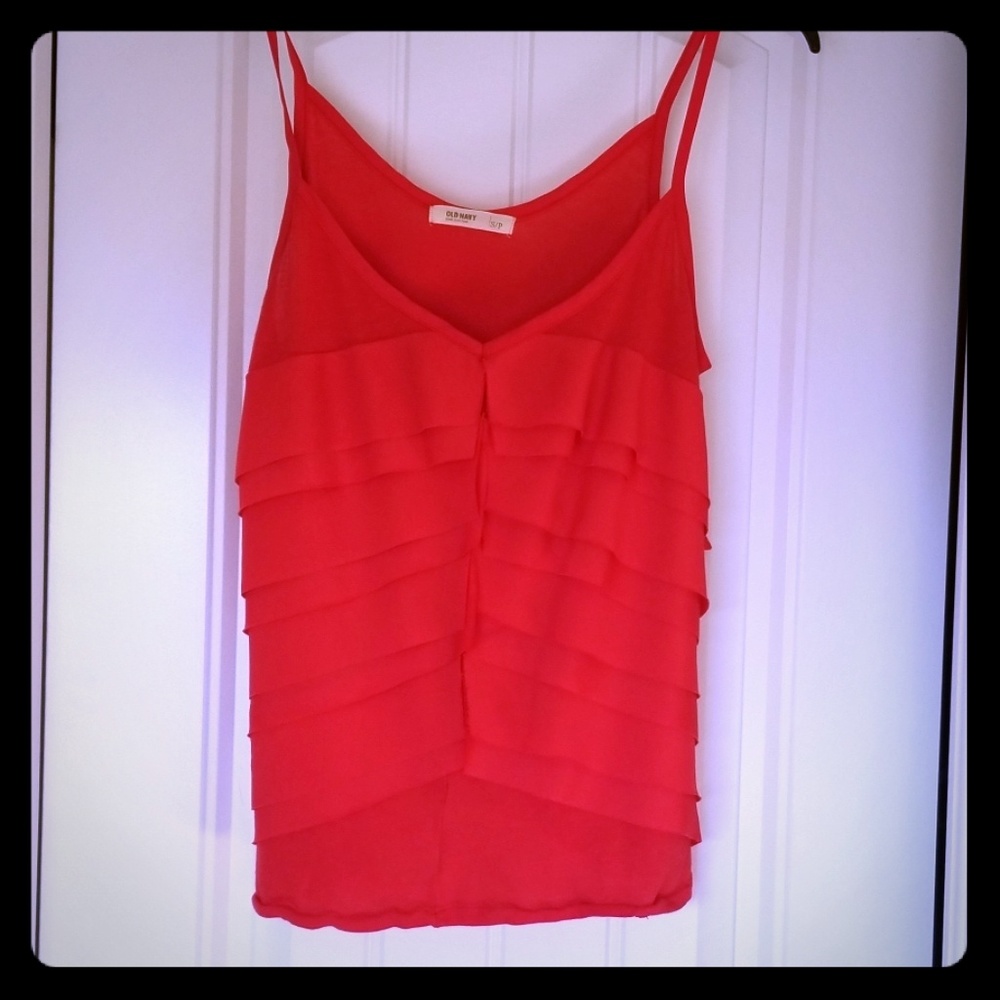 Flirty ruffled coral top
